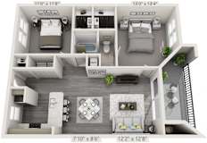 2 Bed 1 Bath Floor Plan | 975 Sq. Ft. at The Citizen at Shirlington Village, Virginia, 22206