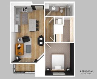 Higgens- B1.1, B 2.1 one bedroom one bathroom floor plan at The Conrad