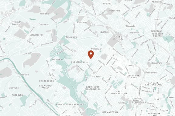 a map of a city with a red point on it at Chestnut Hill Village, Pennsylvania
