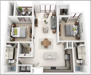 2 bed 2 bath B3 Floor plan at Elevation on Central Apartments, Phoenix, Arizona