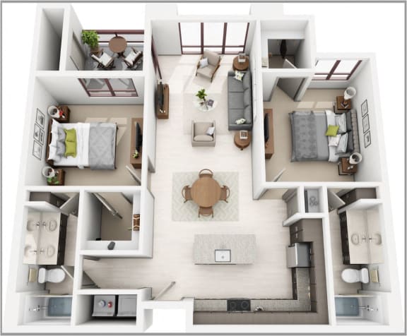 Floor Plan  2 bed 2 bath B3 Floor plan at Elevation on Central Apartments, Phoenix, Arizona