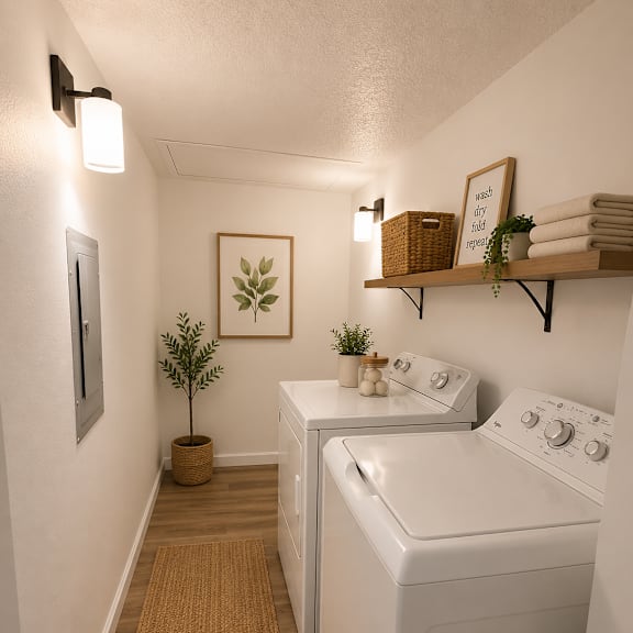 A laundry room with a washer and dryer.