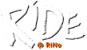 A white and green logo with the word RIDE and a small orange circle with the word RINO.