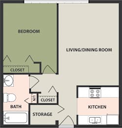  Floor Plan 1-Bedroom, 1-Bath