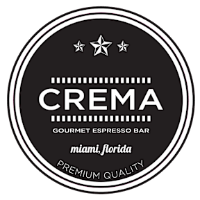 A black and white logo for a gourmet espresso bar in Miami, Florida.