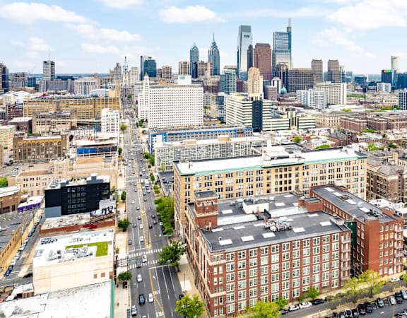 an aerial view of the city