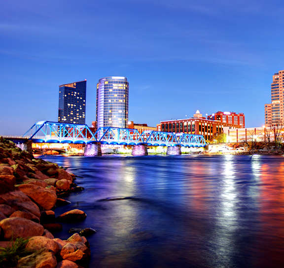 Downtown Grand Rapids at Nighttime at Meadowbrooke Apartment Homes, Grand Rapids, MI