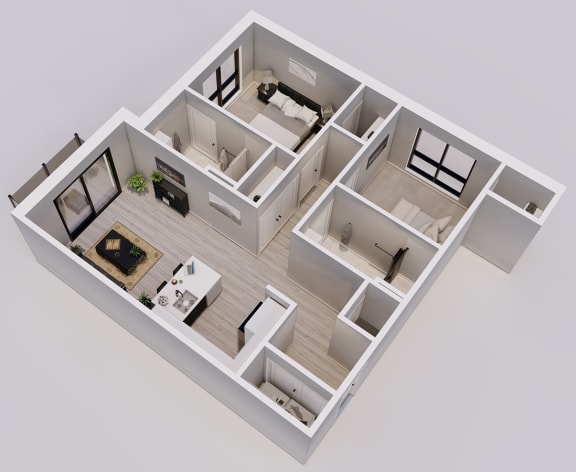 Tuxedo Style C - 2 bed, 2 bath apartment 3D floor plan