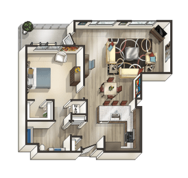 F - 1 Bedroom 1 Bath Floor Plan Layout - 915 Square Feet at MODE, San Mateo, California