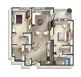 G - 2 Bedroom 2 Bath Floor Plan Layout - 1030 Square Feet at MODE, San Mateo, CA, 94403