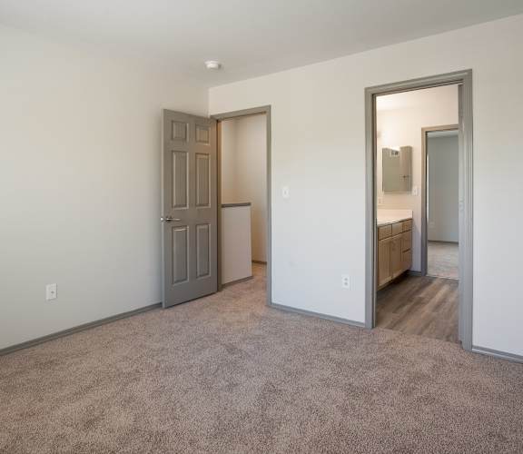 Apartment bedroom with bathroom