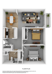 Floor Plan 2 Bedrooms / 1 Bathroom