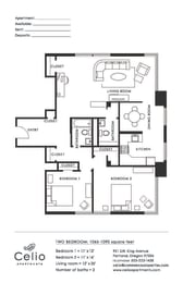 a floor plan for a house with two bedrooms and two bathrooms
