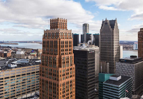 a view of the city from the top of a skyscraper