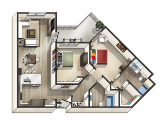 J - 2 Bedroom 2 Bath Floor Plan Layout - 1080 Square Feet at MODE, California, 94403