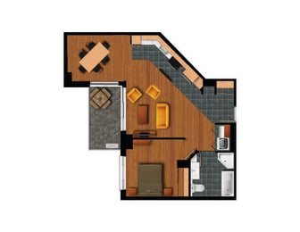 Floor Plan  1 bedroom 1 bathroom apartment floor plan at Axial Towers in Laval, QC