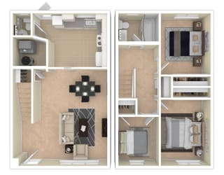 Brookville Townhomes 3 Bedroom w/Attic Floor Plan