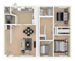 Brookville Townhomes 3 Bedroom w/Attic Floor Plan