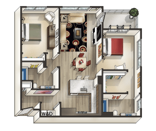 I - 2 Bedroom 2 Bath Floor Plan Layout - 1050 Square Feet at MODE, San Mateo, 94403