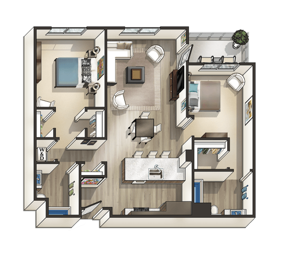 K - 2 Bedroom 2 Bath Floor Plan Layout - 1095 Square Feet K - 2 Bedroom 2 Bath Floor Plan Layout - 1095 Square Feet at MODE, San Mateo, CA