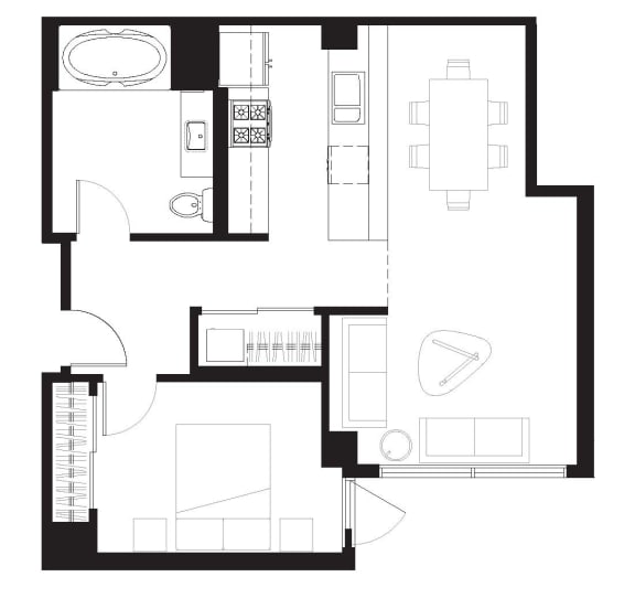 Howard - 1 Bedroom 1 Bath Floor Plan Layout - 681 Square Feet