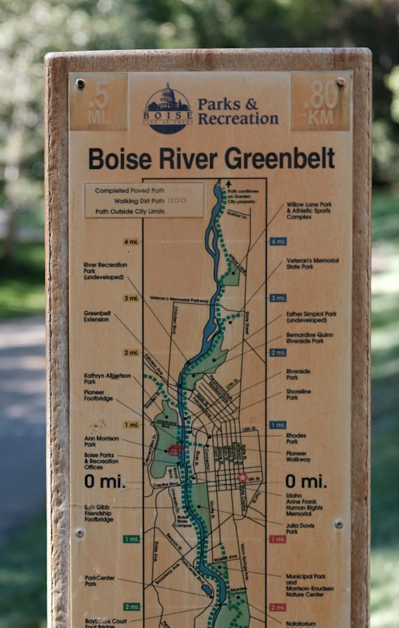 Map of Boise River Greenbelt and Walking Path