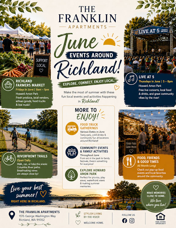 A poster advertising the Franklin Apartments June events around Richland.