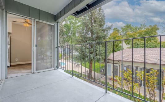 a balcony with a view of a yard and a sliding glass door at Danville Park, Danville, CA, 94526