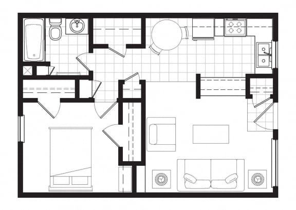 Hacienda Norte & Sur One Bed One Bath 570 square feet