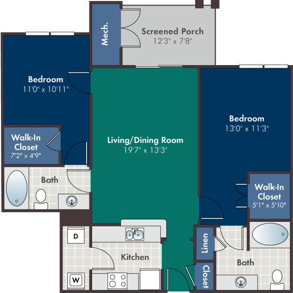 Floor Plan  1 bedroom 1 bathroom Mission Floorplan at Abberly at West Ashley Apartment Homes by HHHunt, Charleston, SC