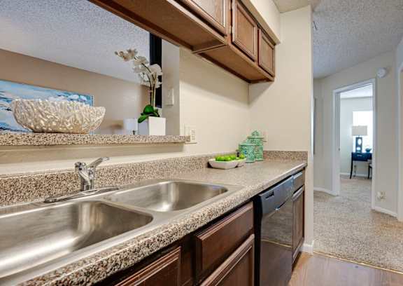 a kitchen with a sink and a stove