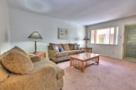 a living room with couches and a coffee table