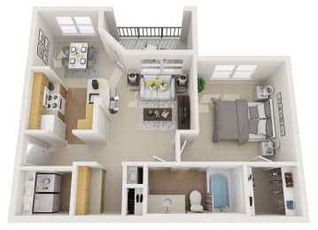 1 bedroom floor plan with 693 Sq. Ft. at Summerwind Apartment Homes Pearland TX