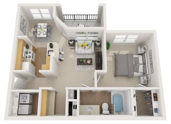 1 bedroom floor plan with 693 Sq. Ft. at Summerwind Apartment Homes Pearland TX