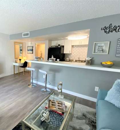 model kitchen and living room