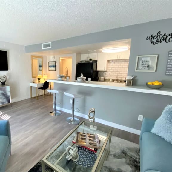 model kitchen and living room