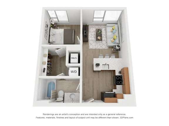 a 1 bedroom floor plan  summit  840796 at South Falls Tower, Richmond, VA, 23224