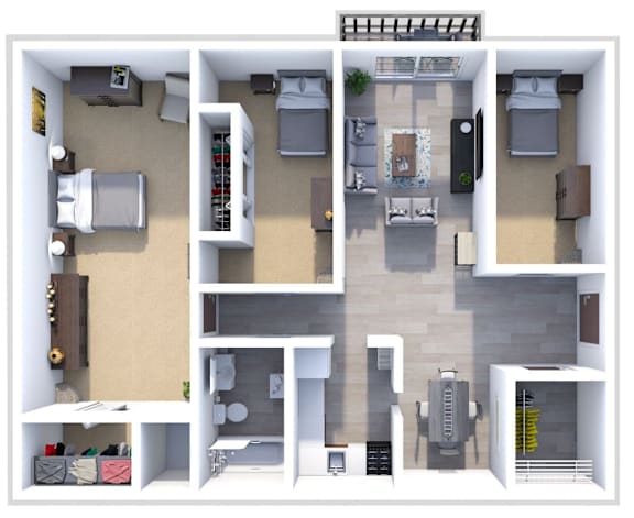 a 3d drawing of the floor plan of an apartment