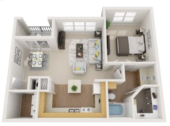 1 bedroom floor plan with 763 Sq. Ft. at Summerwind Apartment Homes Pearland TX