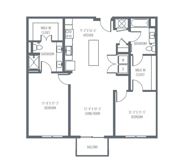 Floor Plan  D1 | D2 | D8 Floor Plan, 1178 Sq. Ft. at Union Berkley, Kansas City, MO