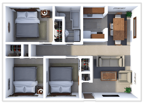 the floor plan of the apartment is shown in four different layouts
