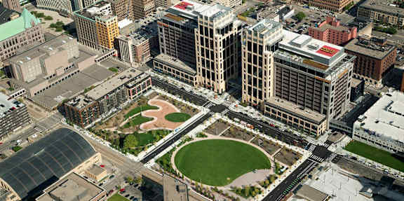 an aerial view of a park in the middle of a city