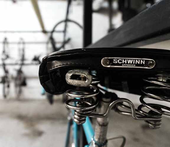 a close up of the seat of a bike