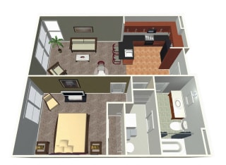 1 bed 1 bath layout in 1 Bed A floor plan 1 bed apartment-1 Bed A floor plan at Midtown Crossing Apartments in midtown Omaha NE 68131