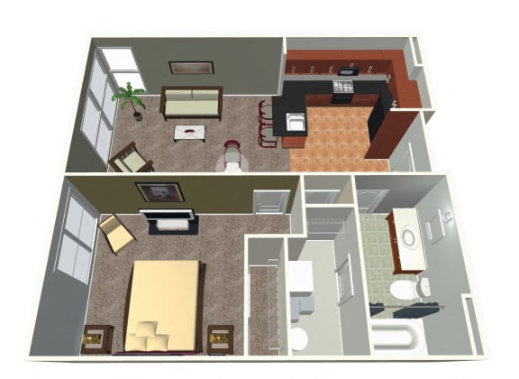 Floor Plan  1 bed apartment-1 Bed A floor plan at Midtown Crossing Apartments in midtown Omaha NE 68131
