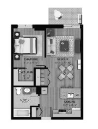 Floor Plan  1 bedroom 1 bathroom apartment floor plan at La Voile Boisbriand in Boisbriand, ON