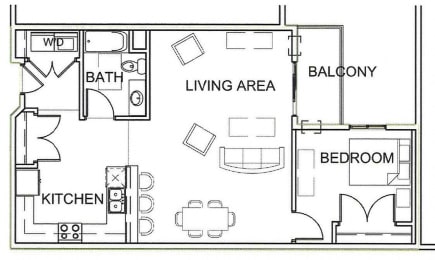  Floor Plan 1 Bedroom 1 Bathroom HC