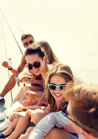 Friends laughing and talking in the Florida Keys