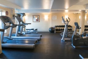 Luxury Apartments for Rent in Sacramento, CA - Community Fitness Center with Treadmills, Free Weights, and Yoga Ball