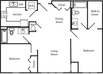 Unit D two-bedroom floor plan at The Helen in midtown Omaha NE 68105